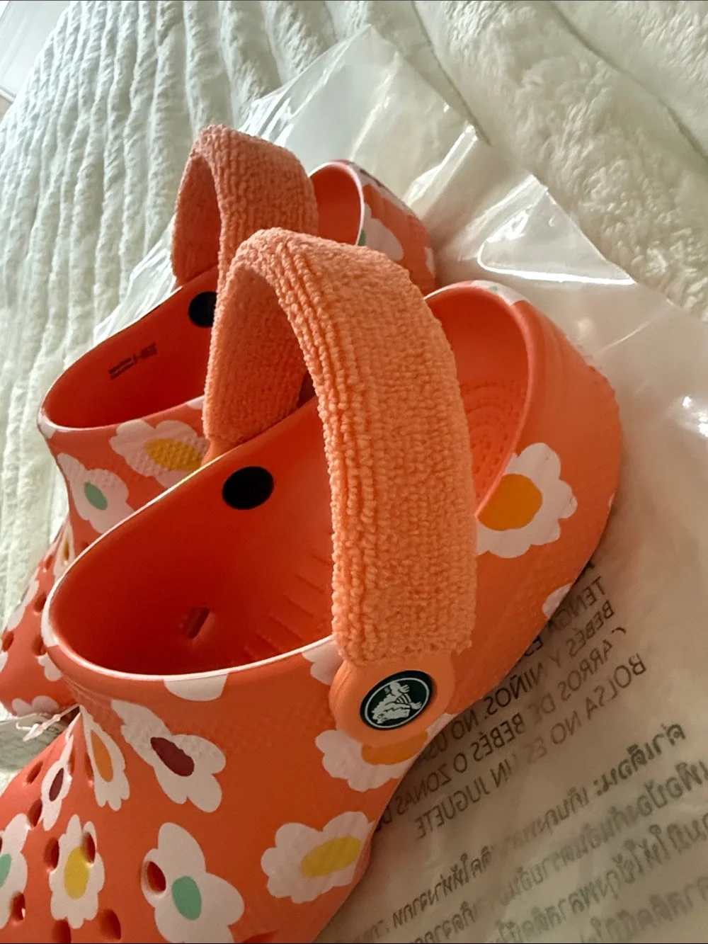 Crocs Kids’ Orange Flower Classic Clogs size j5